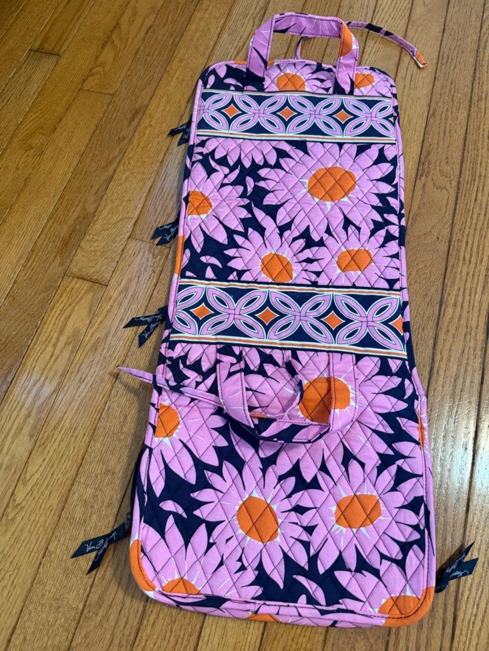 Vera Bradley Quilted Floral Cosmetic Bag in Pink Navy Orange - Picture 3 of 3